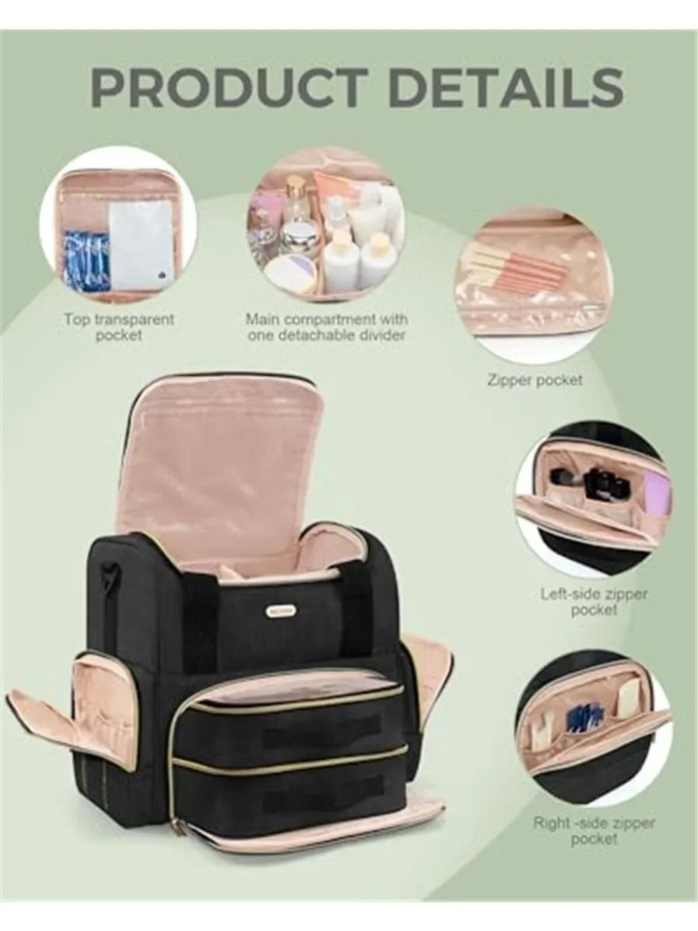 Makeup Bag with 2 Removable Cases Cosmetic Bag with Multiple Storage Sections